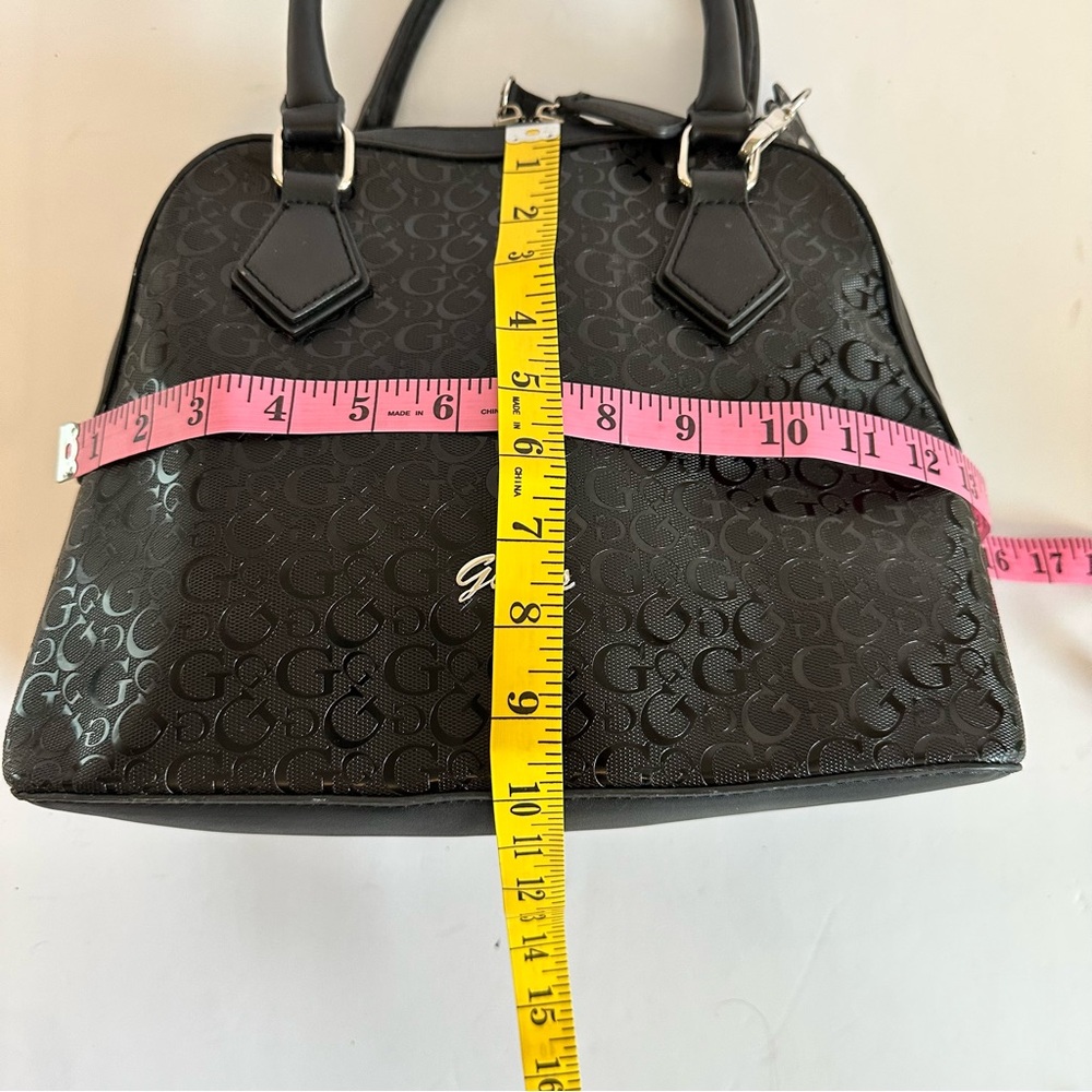 GUESS Black Monogram Dome Satchel Handbag with Charm GG Logo Bag - Picture 6 of 9